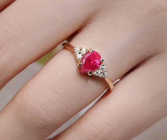 2 CT Pear Cut Red Ruby Diamond 925 Sterling Silver Women Engagement Halo Ring