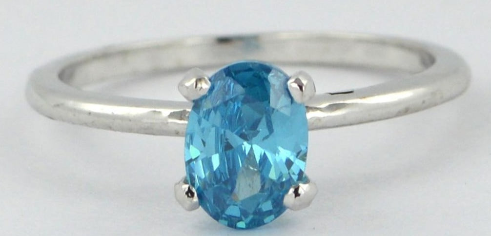 2 CT Oval Cut Blue Topaz 925 Sterling Sliver Women Engagement Solitaire Promise Ring
