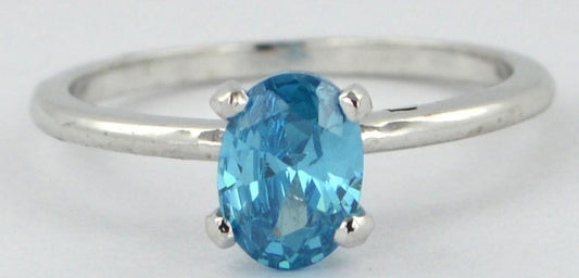 2 CT Oval Cut Blue Topaz 925 Sterling Sliver Women Engagement Solitaire Promise Ring