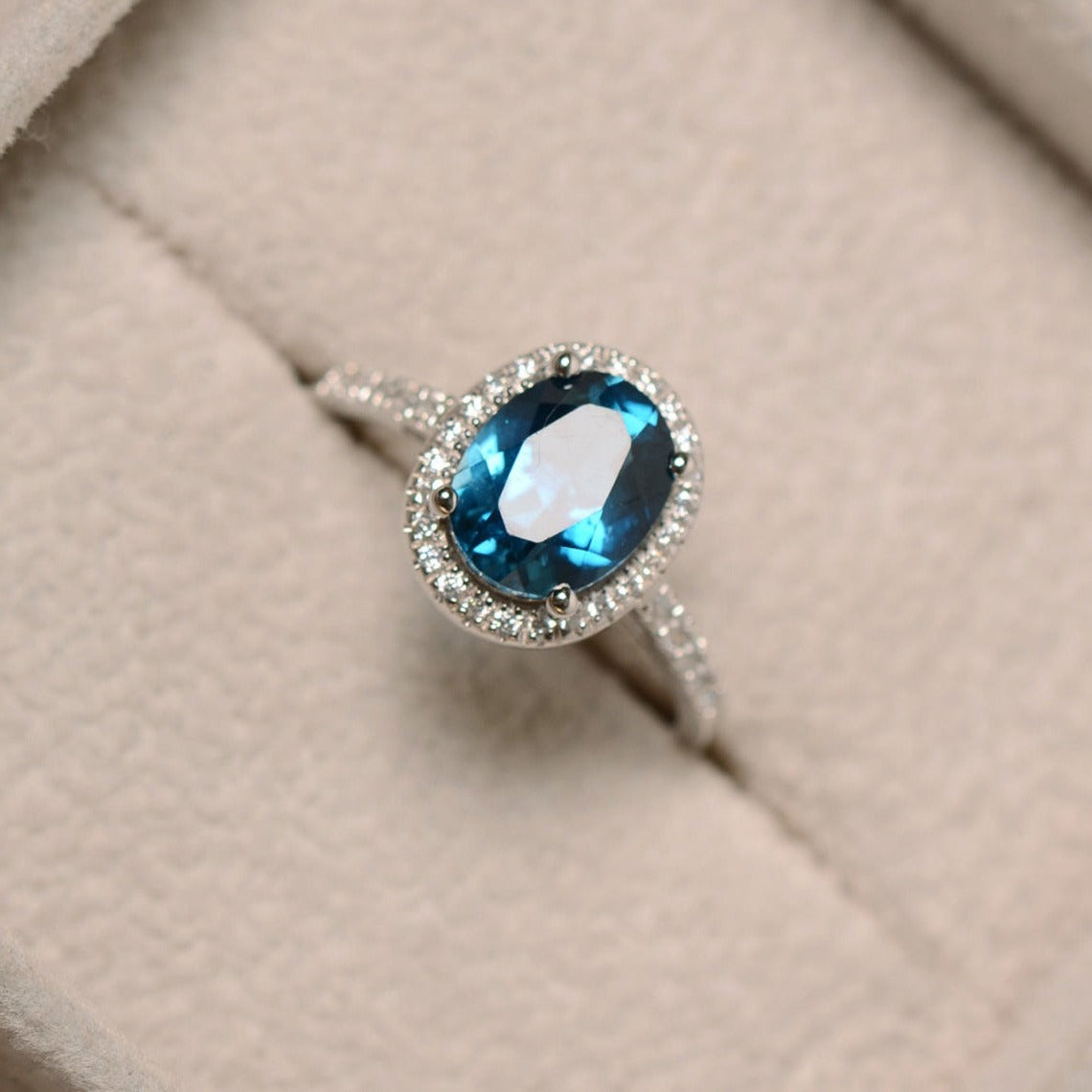 1 CT 925 Sterling Silver Topaz oval Cut Diamond Halo Anniversary Ring