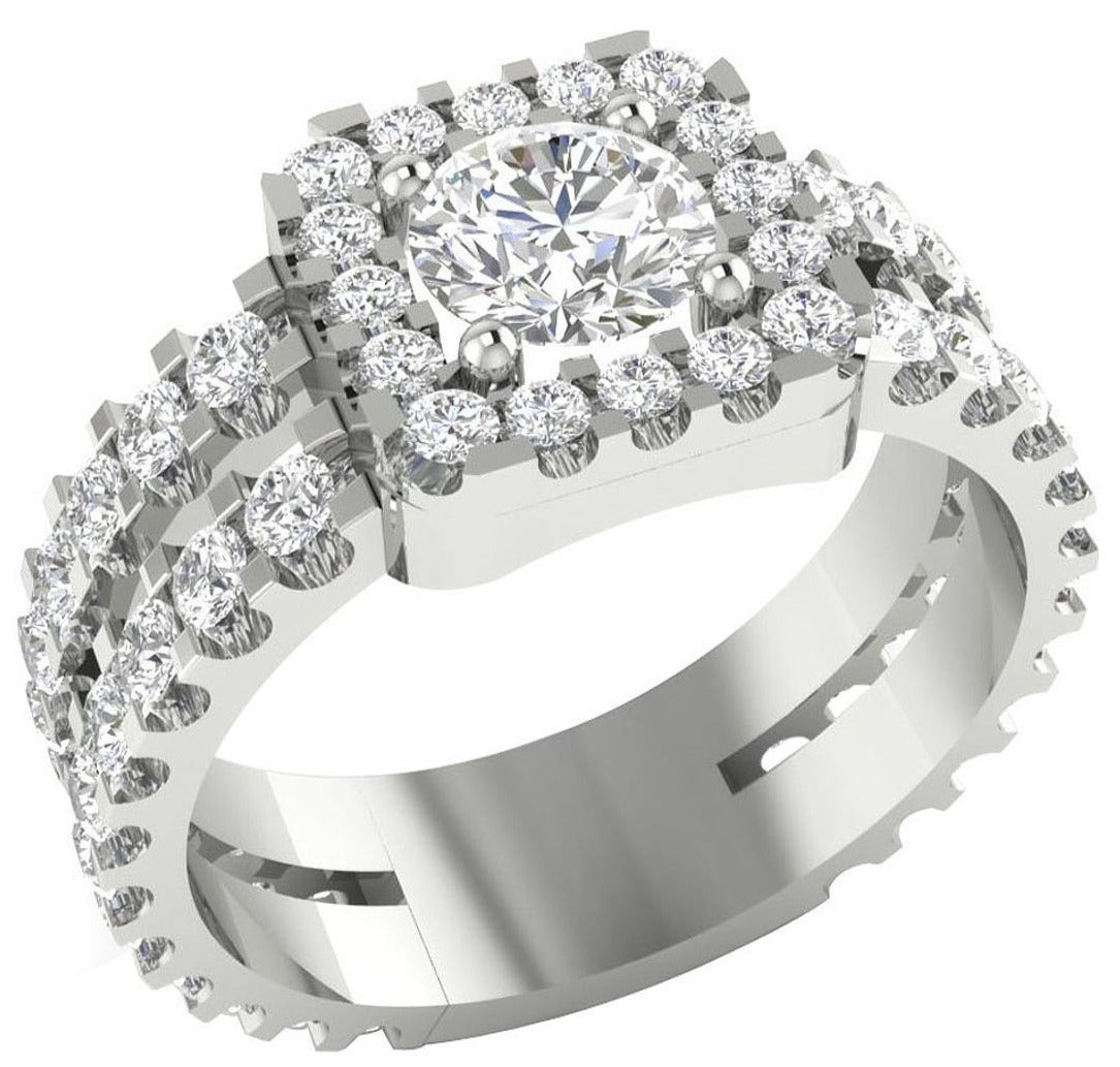 2 CT Round Cut Diamond 925 Sterling Silver Solitaire Halo Anniversary Ring