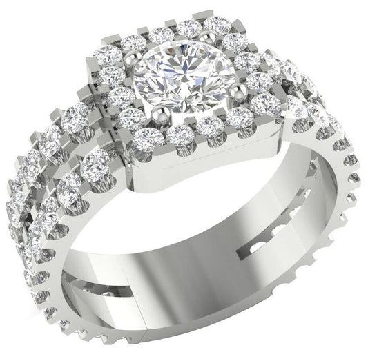 2 CT Round Cut Diamond 925 Sterling Silver Solitaire Halo Anniversary Ring