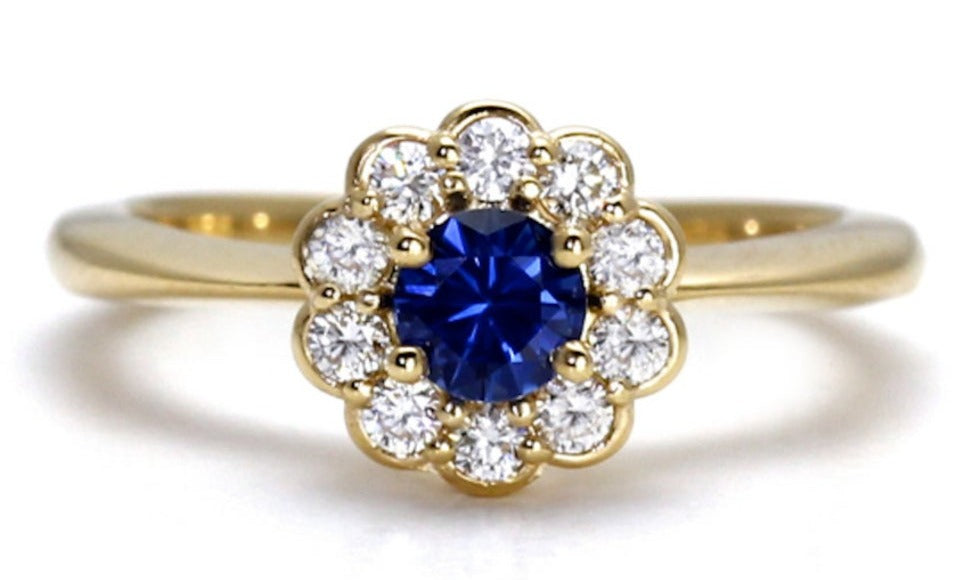 1 CT Round Cut Blue Sapphire Diamond 925 Sterling Silver Women Anniversary Flower Ring