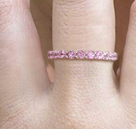 1 CT Round Cut Pink Sapphire 925 Sterling Silver Women Anniversary Band Ring Gift For Her - atjewels.in