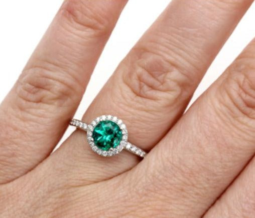 1 CT 925 Sterling Silver Green Emerald Cut Diamond Halo Wedding Ring
