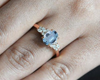 2 CT 925 Sterling Silver Blue Aquamarine Oval Cut Diamond Anniversary Ring