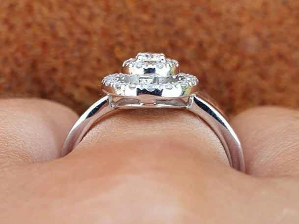 1 CT Round Cut Diamond 925 Sterling Silver Unisex Anniversary Halo Ring