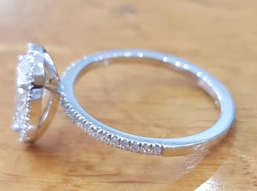1 CT 925 Sterling Silver Pear Cut Diamond Anniversary & Engagement Halo Ring