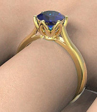 2 CT Round Cut Blue Sapphire Yellow Gold Over 925 Sterling Sliver Women Wedding Solitaire Promise Ring