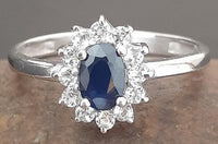 1 CT Oval Cut Blue Sapphire Diamond 925 Sterling Sliver Women Engagement Cluster Halo Ring