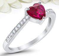 1 CT Heart Cut Red Ruby Diamond 925 Sterling Silver Women Engagement Bypass Love Ring