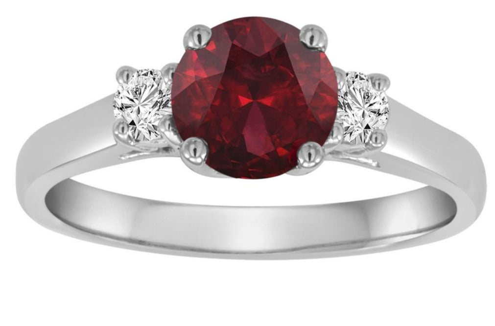 2 CT Round Cut Red Garnet Diamond 3 Stone 925 Sterling Silver Engagement Ring