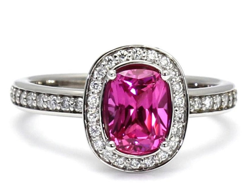 2 CT 925 Sterling Silver Pink Sapphire Cushion Cut Diamond Unique Engagement Halo Ring