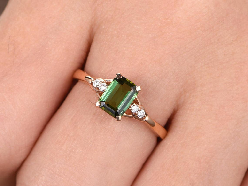 Girlish Silver Ring Design | Oval Shape With Rectangle Green Stone |