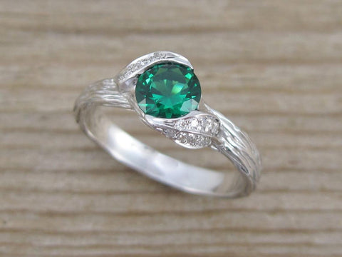 1 CT Round Cut Green Emerald Diamond 925 Sterling Silver Engagement Bypass Ring
