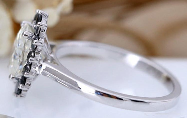 2 CT Oval & Round Cut Black Cubic Zirconia Diamond 925 Sterling Silver Women Engagement Halo Ring