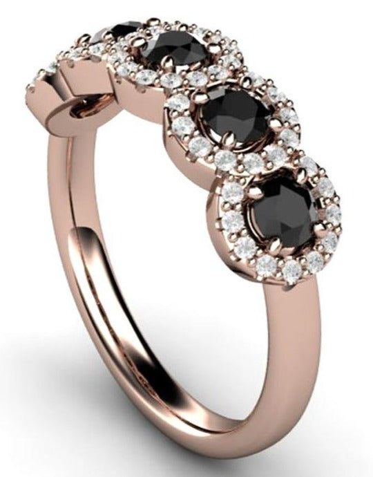 2 CT Round Cut Black Cubic Zirconia Diamond 925 Sterling Silver Unique Engagement Halo Band Ring