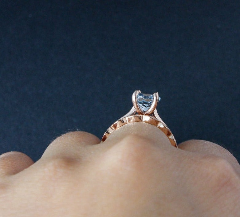 1 CT Round Cut Aquamarine Diamond 925 Sterling Silver Bridal Ring set