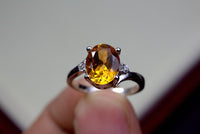 2 Ct Oval Cut Yellow Citrine & Round CZ 925 Sterling Silver Solitaire Promise Ring