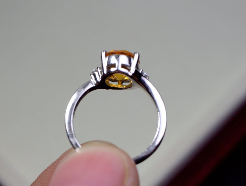 2 Ct Oval Cut Yellow Citrine & Round CZ 925 Sterling Silver Solitaire Promise Ring