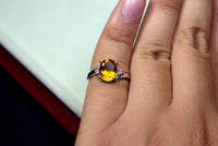 2 Ct Oval Cut Yellow Citrine & Round CZ 925 Sterling Silver Solitaire Promise Ring