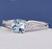 1 CT 925 Sterling Silver Aquamarine Round Cut Diamond Engagement Women Ring