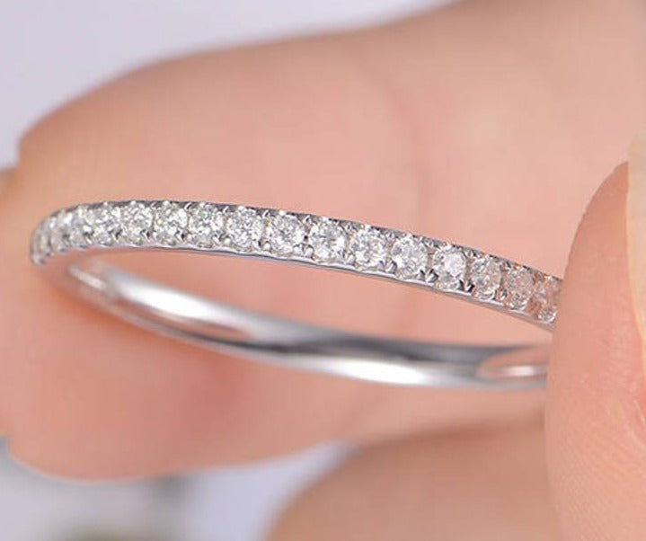 0.15 CT Round Cut Diamond 925 Sterling Silver Band Women Engagement Promise Ring