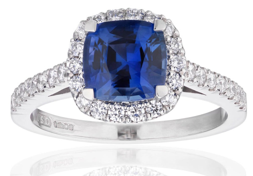 2 CT Cushion Cut Blue Sapphire Diamond 925 Sterling Silver Women Anniversary Halo Ring - atjewels.in