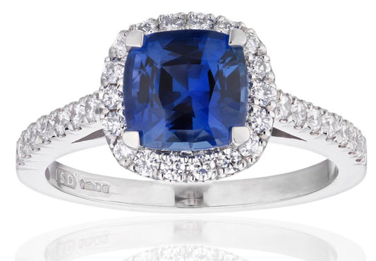 2 CT Cushion Cut Blue Sapphire Diamond 925 Sterling Silver Women Anniversary Halo Ring - atjewels.in