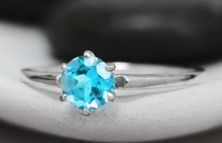 1 CT Round Cut Blue Topaz 925 Sterling Silver Women Solitaire Engagement Ring Gift For Her