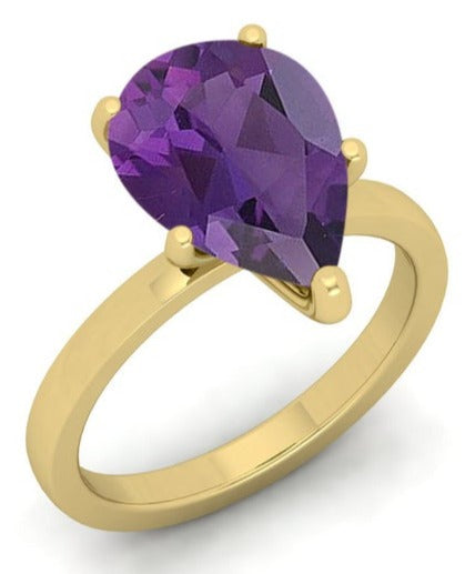 2 CT Pear Cut Amethyst Purple Yellow Gold Over 925 Sterling Sliver Unique Anniversary Promise Ring Gift For Her
