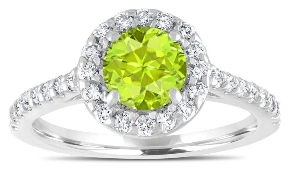 1 CT Round Cut Green Peridot Diamond 925 Sterling Silver Women Engagement Halo Ring