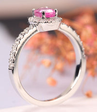 1 CT Oval Cut Pink Sapphire Diamond 925 Sterling Silver Halo Anniversary Promise Ring