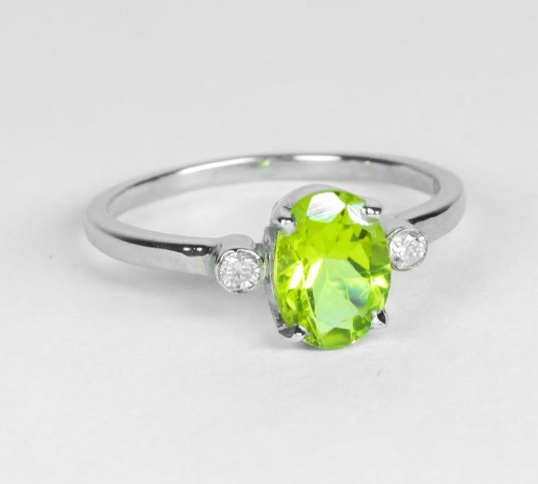 2 CT Oval Cut Green Peridot Diamond 925 Sterling Silver Women Solitaire Engagement Ring