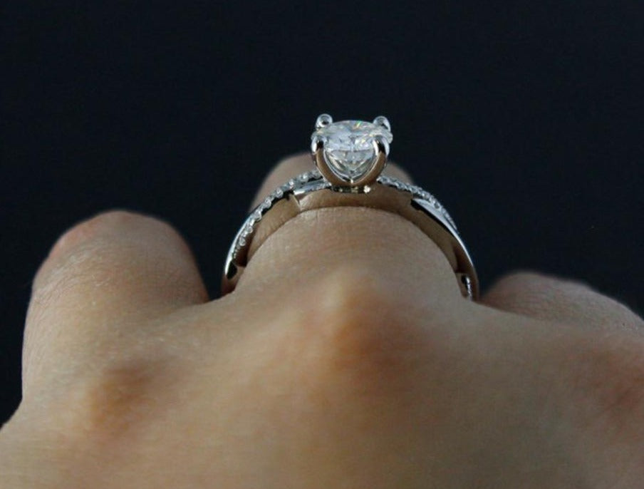 1 CT 925 Sterling Silver Round Cut Diamond Engagement Band Ring