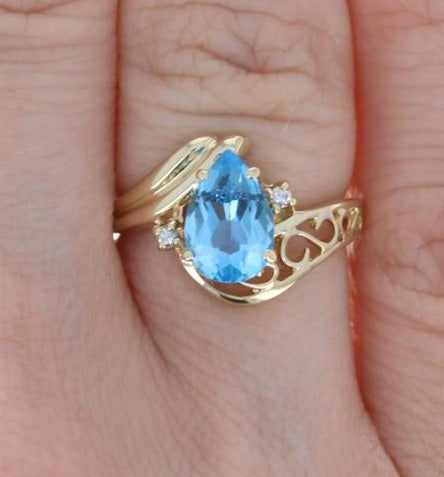 2 CT Pear Cut Blue Topaz Diamond 925 Sterling Silver Anniversary Bypass Ring