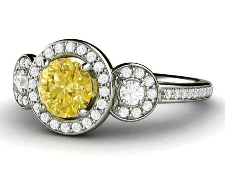 2 CT Round Cut Yellow Citrine Diamond 925 Sterling Silver Unisex Anniversary Halo Ring