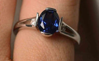 1 CT Oval Cut Blue Sapphire Diamond 925 Sterling Silver Women Engagement Solitaire Ring