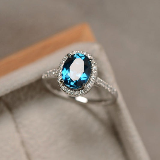 1 CT 925 Sterling Silver Topaz oval Cut Diamond Halo Anniversary Ring