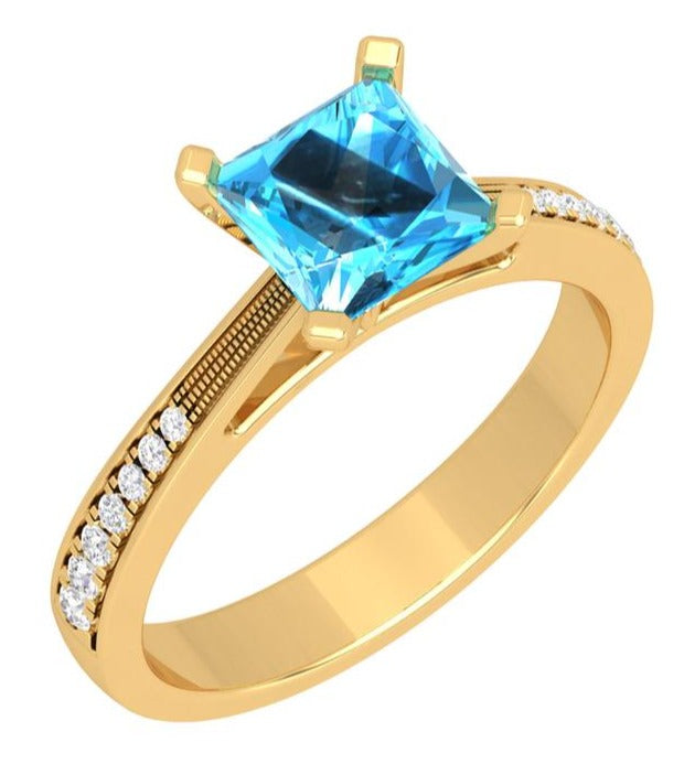 1 CT Princess Cut Blue Topaz Diamond Yellow Gold Over 925 Sterling Sliver Women Anniversary Promise Ring
