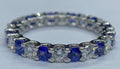 1 CT 925 Sterling Silver Blue Sapphire Round Cut Diamond Anniversary Band Ring