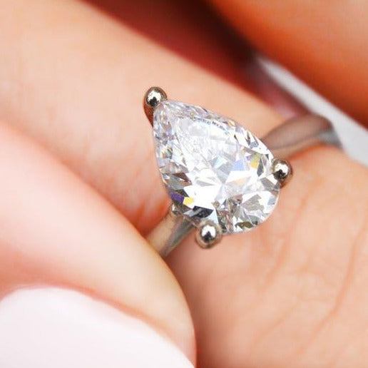 1 CT Pear Cut Diamond 925 Sterling Silver Solitaire Engagement Ring