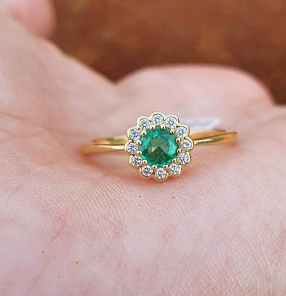 1 CT Round Cut Green Emerald Diamond 925 Sterling Silver Women Engagement Halo Ring Birthday Gift For