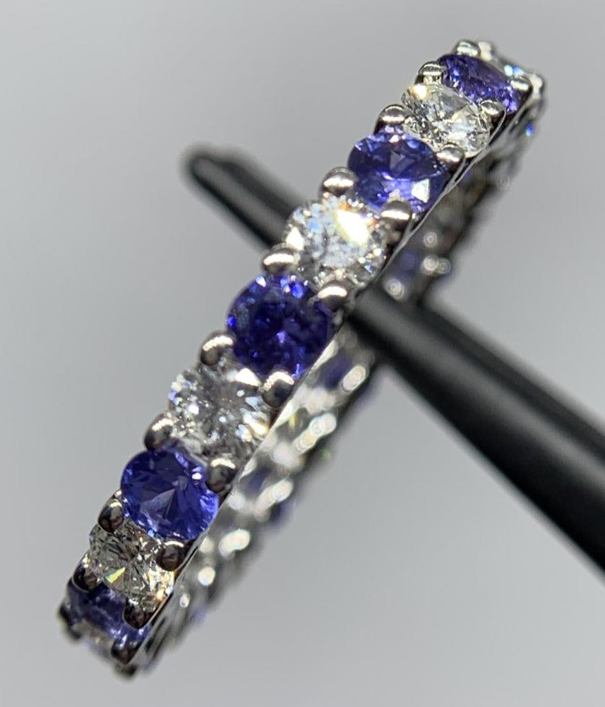 2 CT Round Cut Blue Sapphire Diamond 925 Sterling Silver Women Anniversary Band Ring