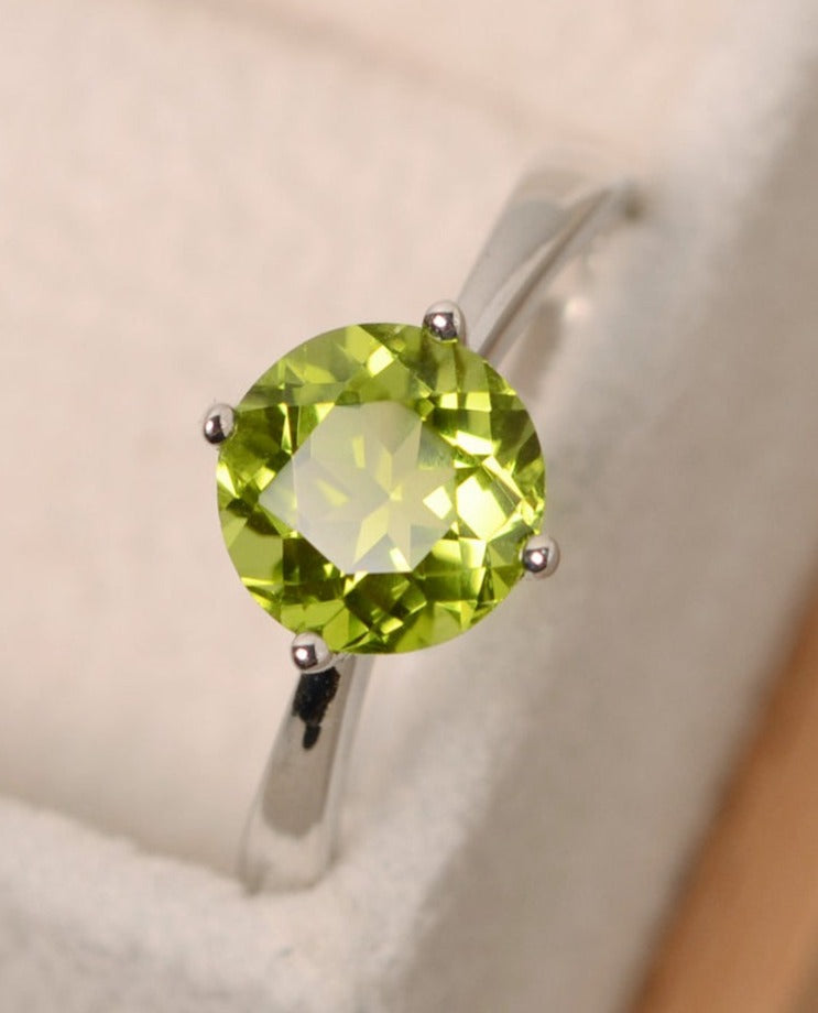 2 CT Round Cut Green Peridot  925 Sterling Silver Anniversary Solitaire Ring Gift For Her