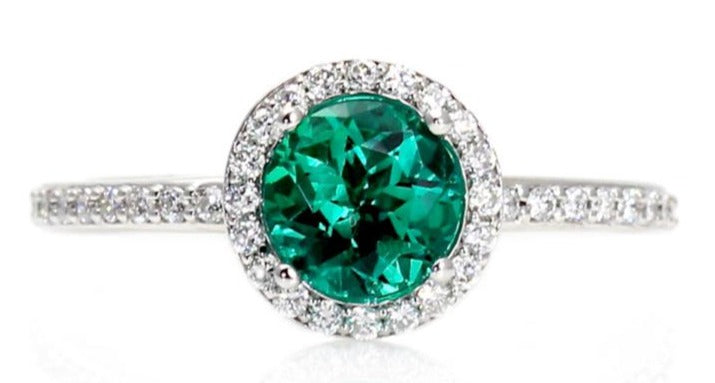 1 CT 925 Sterling Silver Green Emerald Cut Diamond Halo Wedding Ring