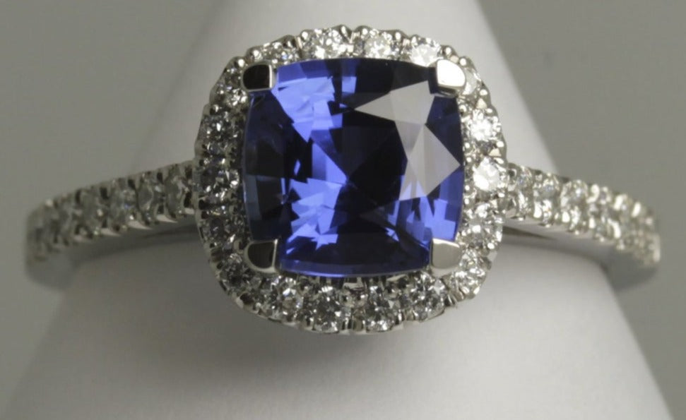 2 CT Cushion Cut Blue Sapphire Diamond 925 Sterling Silver Women Anniversary Halo Ring - atjewels.in