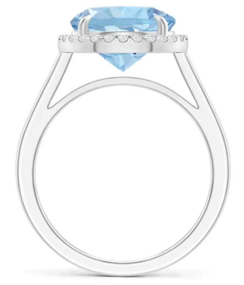 2 CT Round Cut Blue Aquamarine Diamond 925 Sterling Silver Engagement Halo Ring