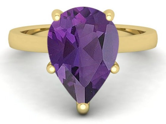 2 CT Pear Cut Amethyst Purple Yellow Gold Over 925 Sterling Sliver Unique Anniversary Promise Ring Gift For Her