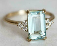 2 CT Emerald Cut Blue Aquamarine Diamond 925 Sterling Silver Women Solitaire Wedding Ring